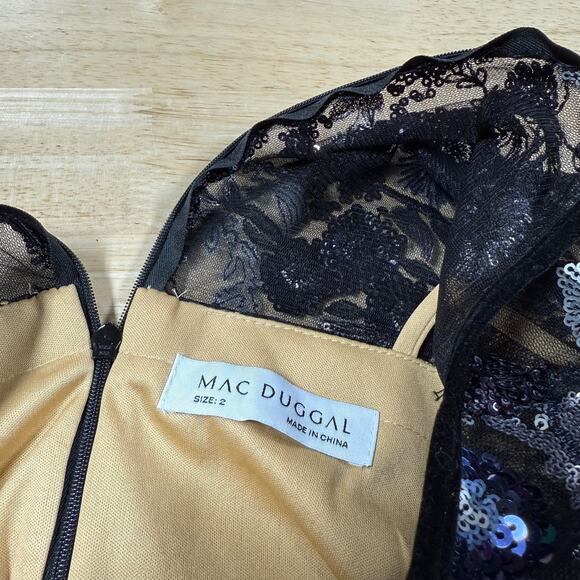 Mac Duggal NWOT Embellished Illusion Long Sleeve Midi Dress Size 2 Sequin Beaded - Picture 5 of 9